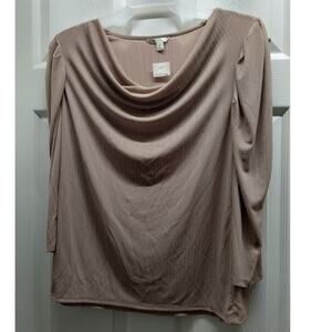 NWT Cato EST 1946 Size Medium Tan Cowl-Neck Draped Stretchy Ribbed Top